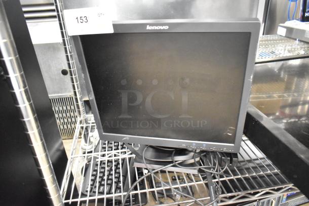 Lenovo computer monitor with Cloudcover G9CX, Intel NUC6i3SYK, barcode stand; visible tag: "153 QTY."