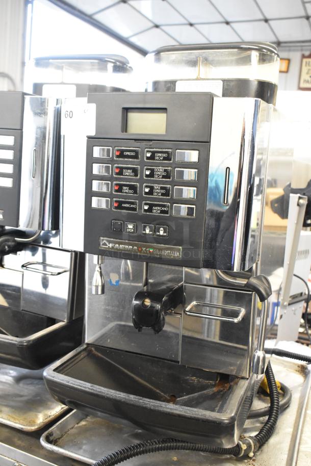 Faema X1 Grand Italia stainless steel automatic espresso machine with steam wand, commercial countertop model, well-maintained.