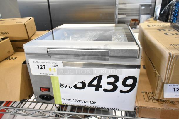 BRAND NEW Galaxy 177GVMC10P Chamber Vacuum Packing Machine, slight scratches, tested and working. Visible labels show item details.