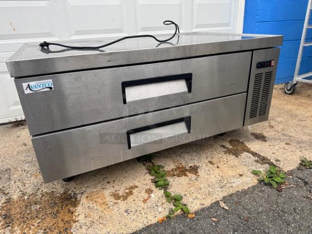 AVANTCO 52" 2 Drawer Refrigerated Chef Base, model 178CBE52HC, stainless steel, tested and working. Visible label on the side.
