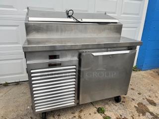 Traulsen 48" pizza prep table, model TS048HT, on casters, stainless steel, 115V, digital display, tested and working.