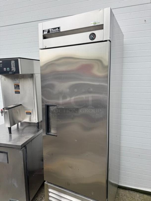 TRUE Single/Solid Door Refrigerator, Model T-23, stainless steel, on casters, tested and working, 115V.