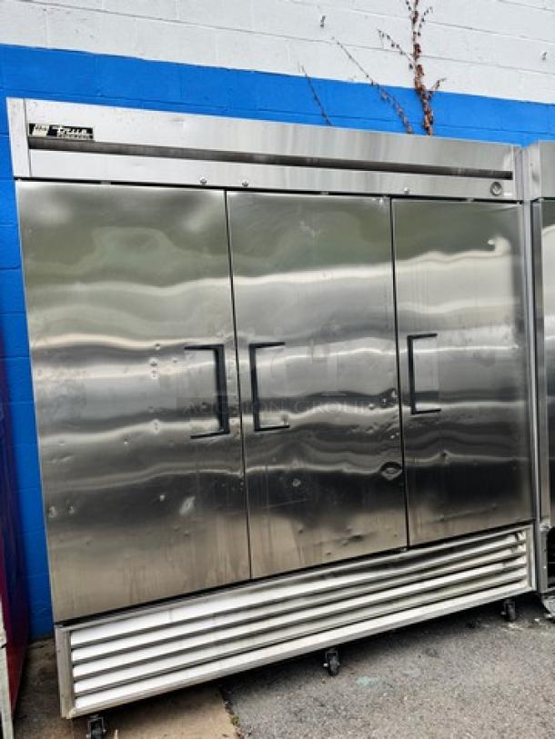 TRUE T-72F 3 Solid Door Freezer, stainless steel, 115V, tested and working, visible TRUE branding, excellent condition.