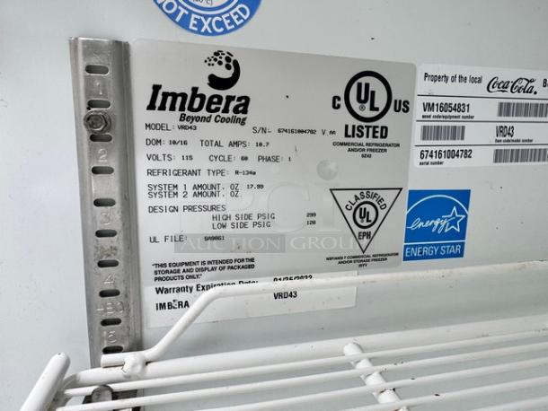 Imbera 2 Glass Door Refrigerator, Model VRD43, 115V, UL Listed, Energy Star rated, in working condition.