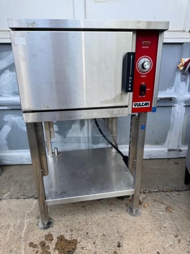 VULCAN VSX9000 Counter Convection Steamer with Stand, stainless steel, red control panel, 208V/1PH, used condition.