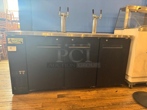 AVANTCO 3 Door Kegerator Beer Dispenser, Model 178UDO72HC, black, with double tap, tested and working, 115V.