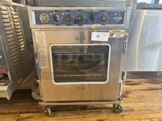 Alto-shaam 767-SK undercounter cook and hold smoker oven, 125V. Tested, working, stainless steel exterior, glass door, on wheels.