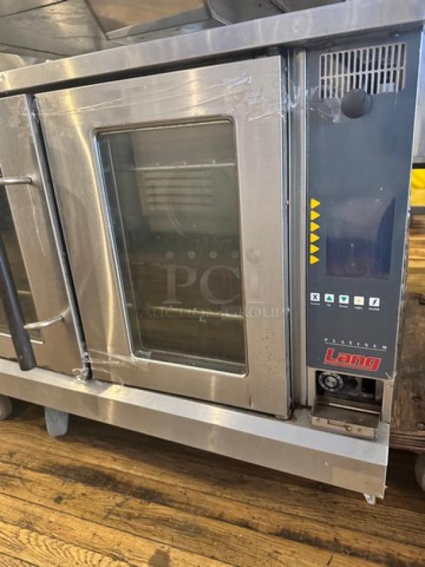 Lang Platinum Electric Full Size Single Deck Convection Oven, stainless steel, tested and working, visible Lang branding.