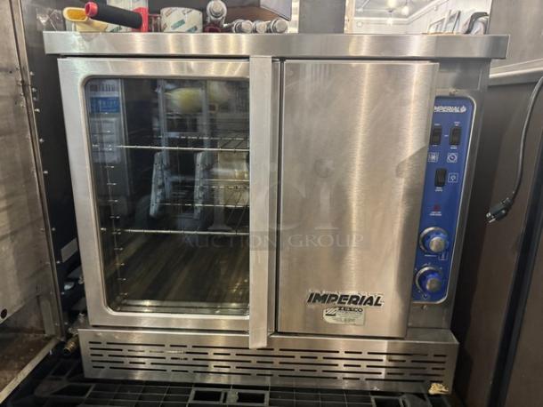 Imperial Natural Gas Single Deck Convection Oven with legs, stainless steel, visible controls, excellent condition.