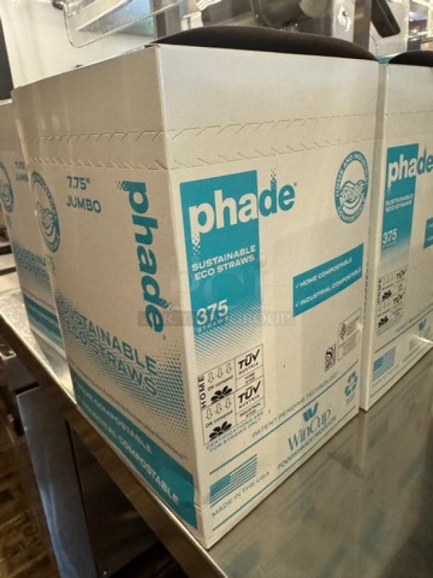Phade 7.75 Jumbo Straw full box, contains 375 biodegradable eco straws by WinCup, Home Compostable, BIDX6.