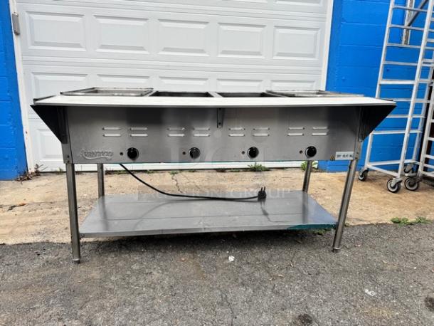 Avantco 177STE4SA 4 Bay Steam Table, stainless steel, tested and working, showing control knobs and electrical cord.
