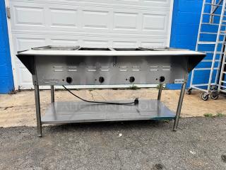 Avantco 177STE4SA 4 Bay Steam Table, stainless steel, tested and working, showing control knobs and electrical cord.