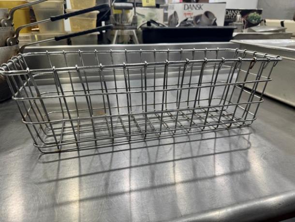 Lot of 3 metal wire baskets, rectangular, used condition. Suitable for organizing or storage, sturdy construction.