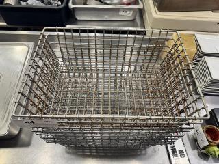 Set of metal wire baskets, 20x14", stacking design, minor rust spots visible, tagged "54", model BIDX8.