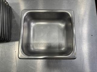 7" stainless steel food pan BIDX12, excellent condition, smooth surface, ideal for commercial kitchen use.
