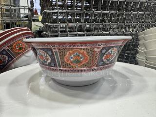 Tai-Hong melamine bowl with decorative floral patterns, excellent condition, suitable for dining or display.