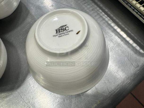 4" white porcelain sauce bowl, model BIDX36 by Hyun Seong Ceramic. Base labeled HSC, Made in Korea. Good condition.