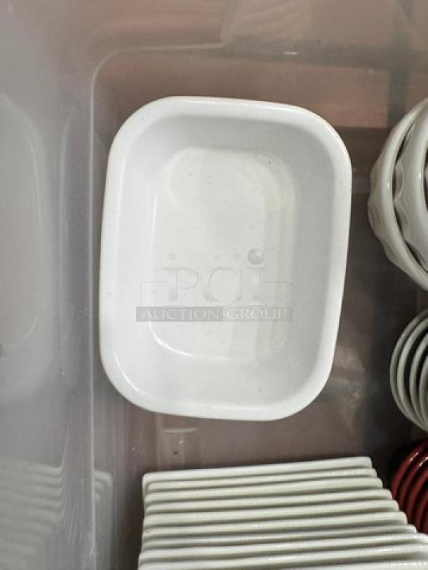 White rectangular kitchenware dish with rounded edges, smooth finish, in excellent condition.