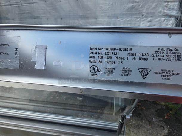 Duke Subway Condiment Prep Table Refrigerator, Model SUB-CP-TC60M. Shows manufacturer label with specs, needs new plug.