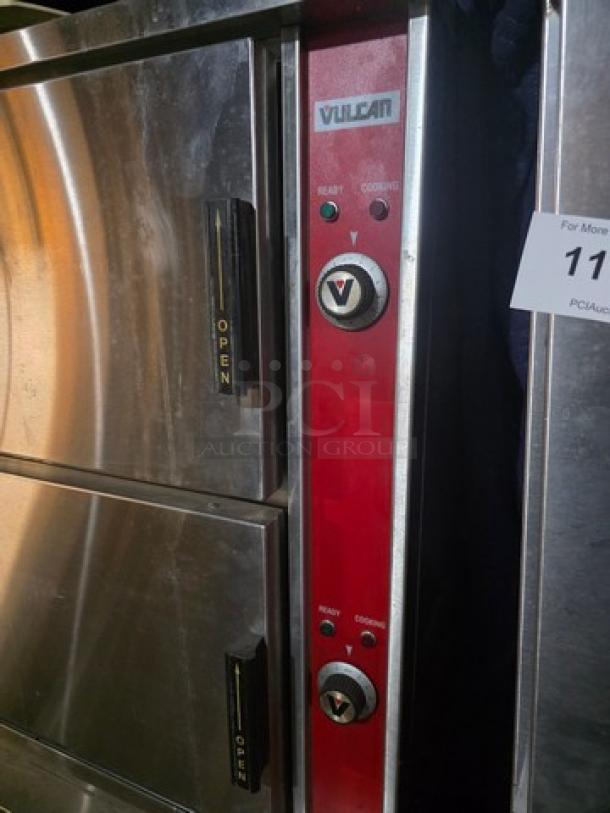Vulcan-Hart VS3616GE natural gas convection steamer, 300,000 BTU, stainless steel, dual doors, control panel visible.