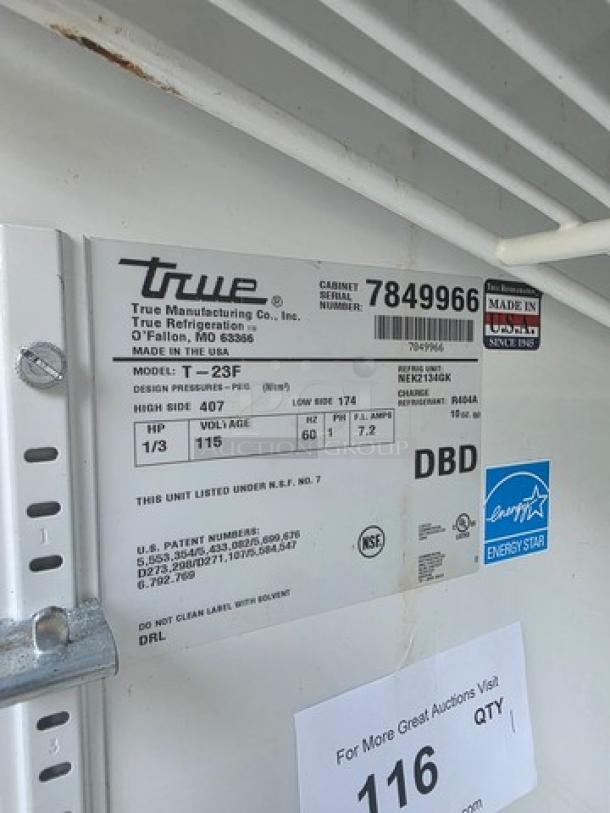 True T-23F Reach-in Freezer, Model T-23F. Features: solid swing door, casters, Energy Star rated. Made in USA.
