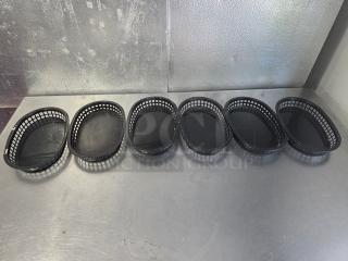 Lot of 6 TableCraft 1076 oval platter baskets, black, good condition; plastic weave design, ideal for serving.