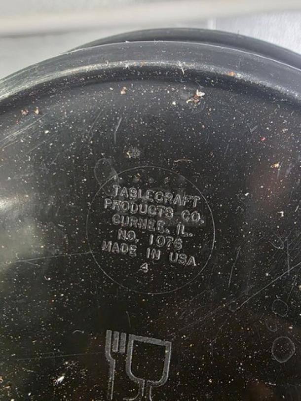 Lot of 6 TableCraft 1076 Oval Platter Baskets, Made in USA, black, used condition with visible markings and logo.