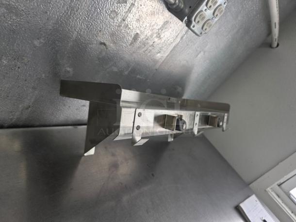John Boos stainless steel wall shelf, durable design, mounted on wall, excellent condition, sleek industrial finish.