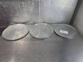Lot of 3 Miscellaneous Aluminum Pizza Trays. (3XBID) - Item #1216084