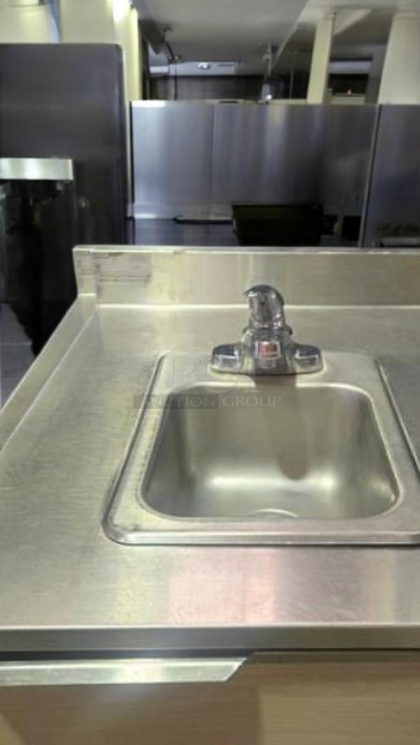 Immaculate Duke SUBPS stainless steel hand sink with cabinet base, tested and working, single bowl design, St. Louis-made.