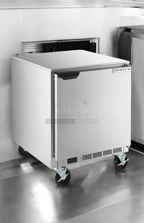 Beverage-Air UCF27AHC-24-104 undercounter freezer, top-tier condition, single door, 115V, fully tested, on casters.