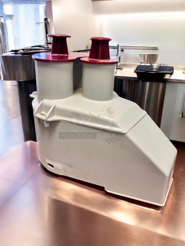 Pristine Robot Coupe continuous feed attachment with pusher and grating disc, model for R2, R2N, R301 Series, fully tested.