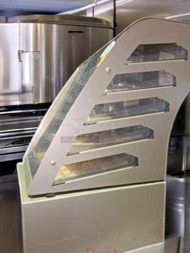 Commercial 4-tier countertop bakery display case for cookies, superb condition, fully tested, model features clear panels.