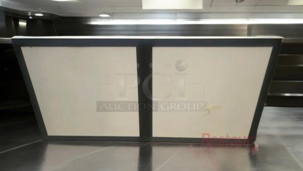 Lot of 12 menu board signage units with matching lighting. Includes double and single boards. Fully tested, working condition.