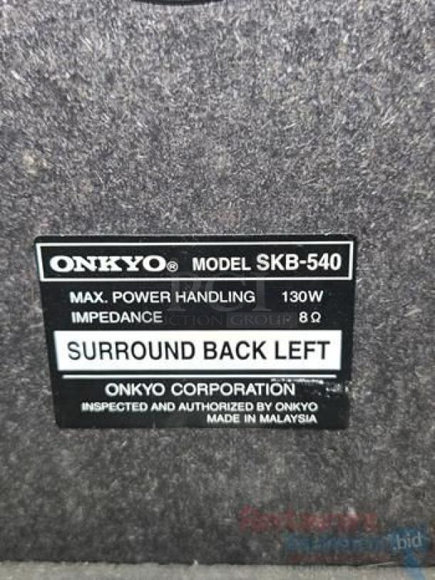 Onkyo SKB-540 surround sound speakers set of 3, 130W, model label visible, in great condition, made in Malaysia.
