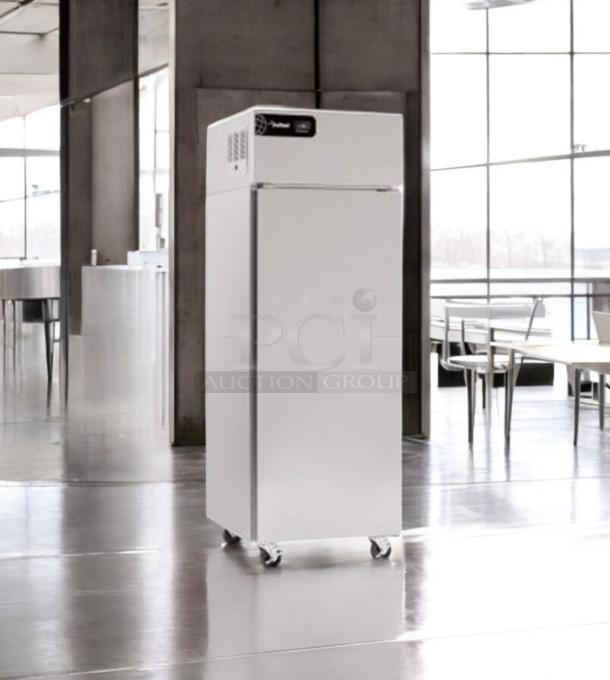 Delfield GBF1P-S-IJ Single Door Upright Freezer, prime condition, fully tested, 115V, stainless steel exterior.