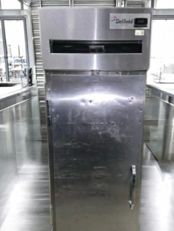 Delfield 6125XL-S single door reach-in freezer in superb condition, stainless steel, 115V, fully tested and working, visible brand logo.