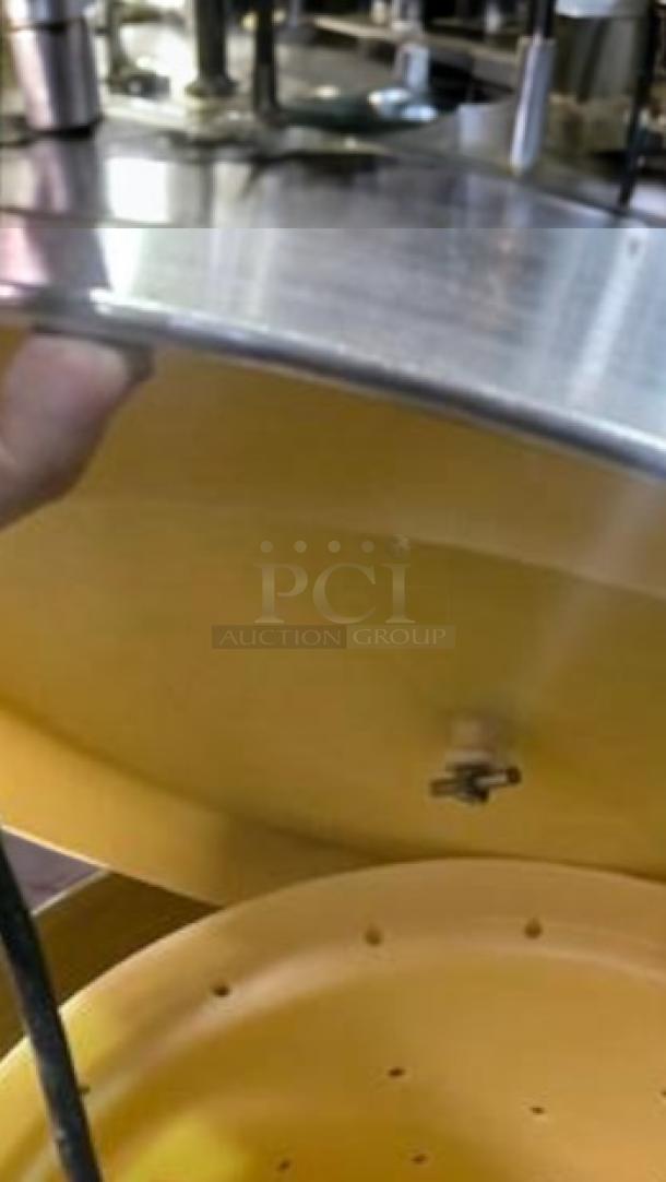 The Greens Machine commercial electric lettuce dryer, 115V, stainless steel exterior, yellow interior, excellent condition.