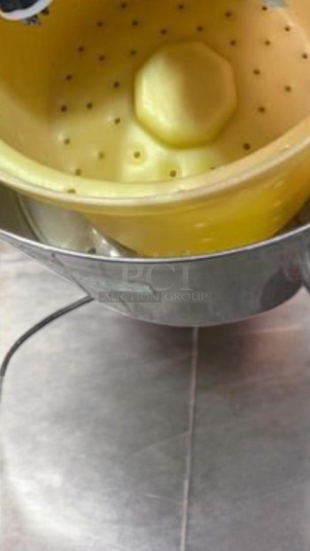 The Greens Machine Commercial Electric Lettuce Dryer, 115V, great condition, yellow plastic interior, stainless exterior.