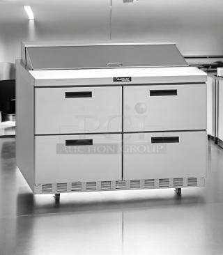 Delfield 4448N-18M refrigerated sandwich/salad prep table, superb condition, two drawers, 48", 115V, fully tested.