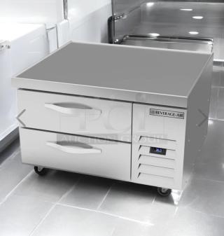 Beverage-Air WTRCS36HC 36" Chef Base, flawless condition, stainless steel, 2 drawers, tested, 115V, temperature display.