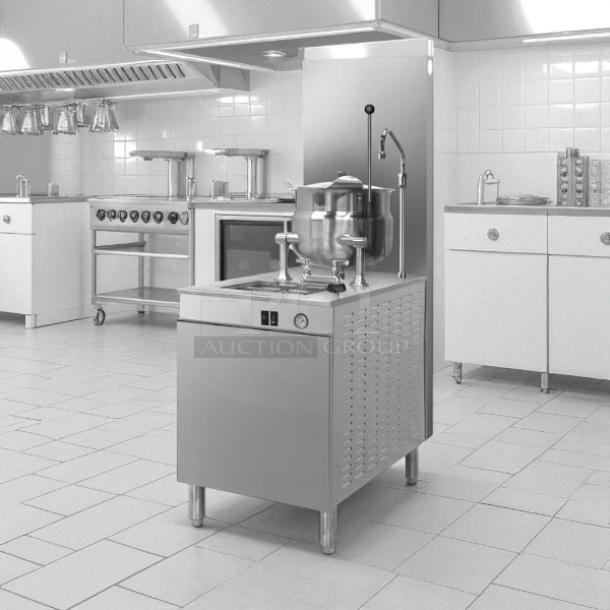 Cleveland 24-GM-K6-200 6 Gallon Steam Jacketed Kettle on Modular Base, natural gas, excellent condition.
