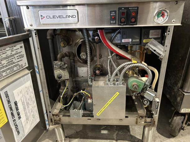 Cleveland 24-GM-K6-200 natural gas steam jacketed kettle with modular generator base, tested and working, excellent condition.