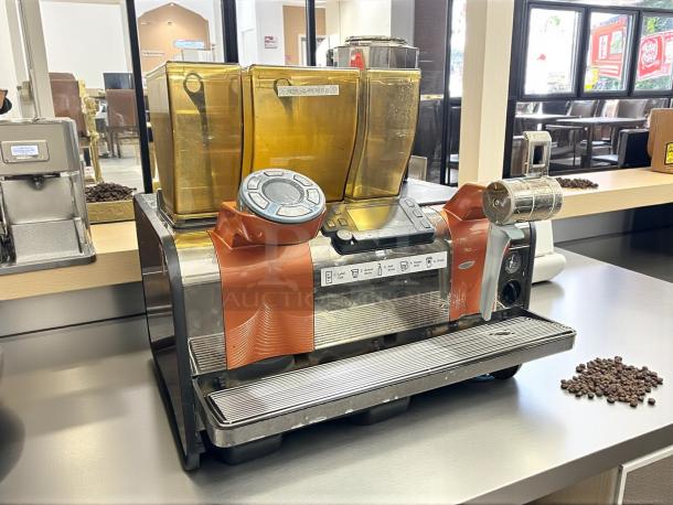 Thermoplan Mastrena II Espresso Machine, 220v, 3ph. Tested, working condition, visible controls and labels, ideal for cafes.