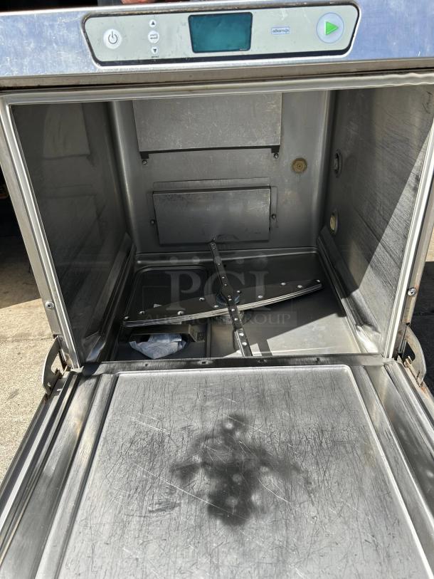 Hobart LXER-2 undercounter dishwasher, high temp, 30 racks/hr, tested, working, 208-240v, visible interior and controls.