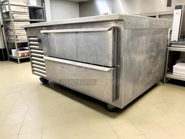 Vulcan VSC48 48" self-contained chef base with 2 refrigerated drawers; stainless steel; tested and working.