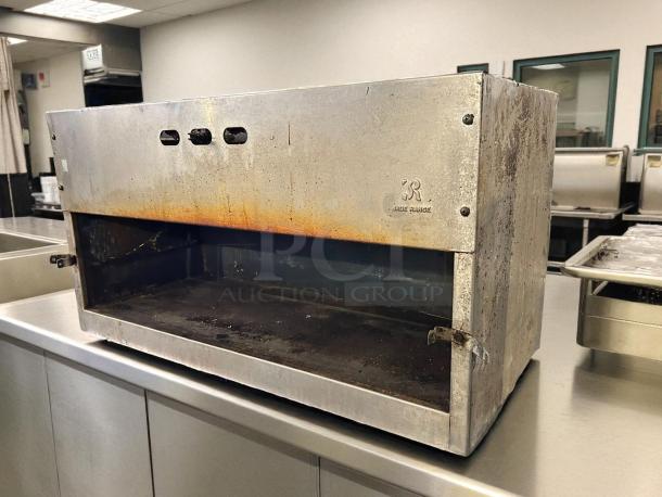 Jade JCM-36 gas cheesemelter in stainless steel, showing signs of use. Manual controls, 36" size, tested and working.
