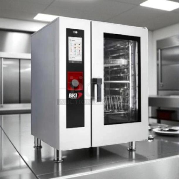 BKI ETE102R combination oven in excellent condition, electric boilerless, 208v 3ph, with digital controls, tested and working.