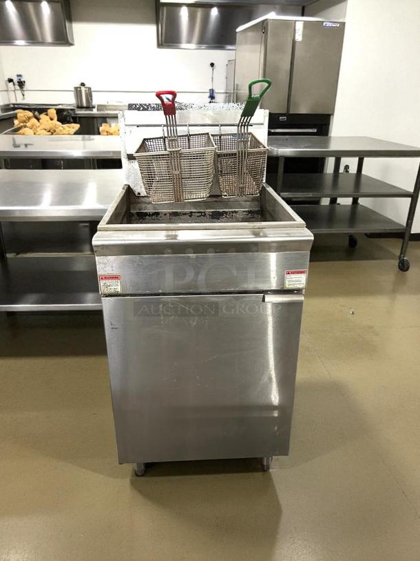Adcraft BDGF-150 Black Diamond floor-standing fryer, 150,000 BTU, natural gas, stainless steel, tested working condition.