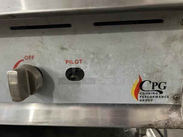Cooking Performance Group GM-CPG-48-NL gas countertop griddle control panel, showing off/pilot knob and logo, excellent condition.